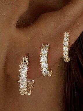Gold CZ Huggie Hoop Earrings - Pack of 3